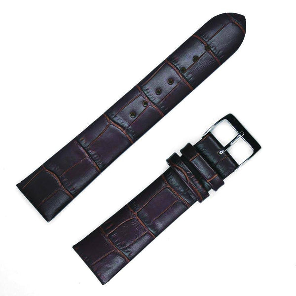 Seamless dark brown matt crocodile style leather watchband - ANTENEN