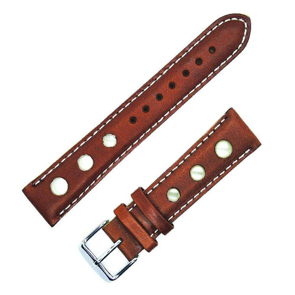 Light brown calfskin rally bracelet with white holes, seams and edges - ANTENEN