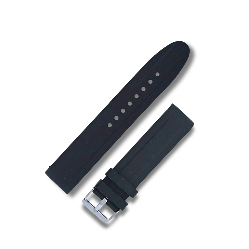 Bracelet montre caoutchouc avec relief carrée au centre avec boucle ardillon acier et de couleur bleu marine