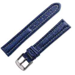 Bracelet montre cuir véritable requin mat bleu bombé en duo et couture blanche - ANTENEN