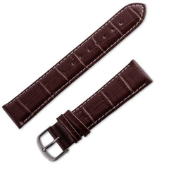 Bracelet montre cuir façon crocodile mat marron chocolat et couture blanche - ANTENEN