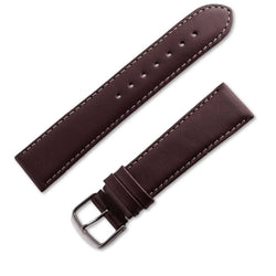 Bracelet montre cuir buffle couture blanche et de couleur marron chocolat - ANTENEN
