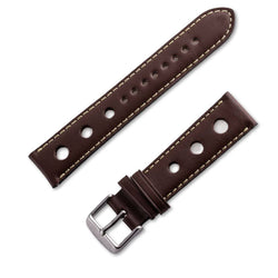 Bracelet montre cuir buffle type rallye avec grands trous sports et couture blanche - ANTENEN