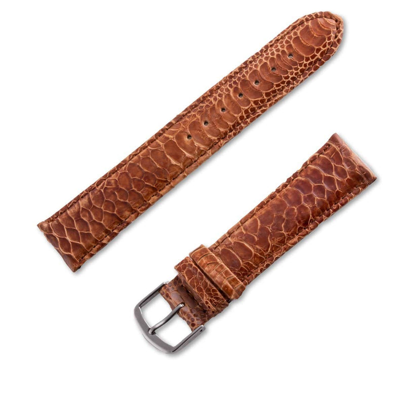 Bracelet montre cuir en pied de coq brillant marron camel - ANTENEN