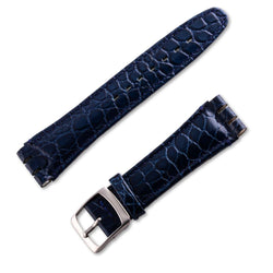 Bracelet montre cuir façon crocodile pour montre Swatch de couleur bleu - ANTENEN