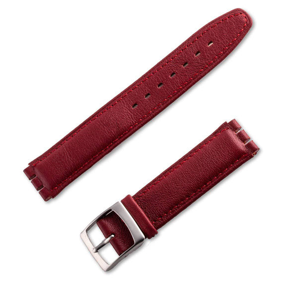 Bracelet montre cuir veau lisse pour montre Swatch de couleur rouge-bordeaux - ANTENEN