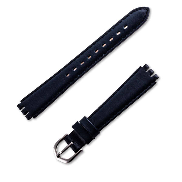 Bracelet montre cuir veau lisse pour montre Swatch de couleur bleu-nuit - ANTENEN
