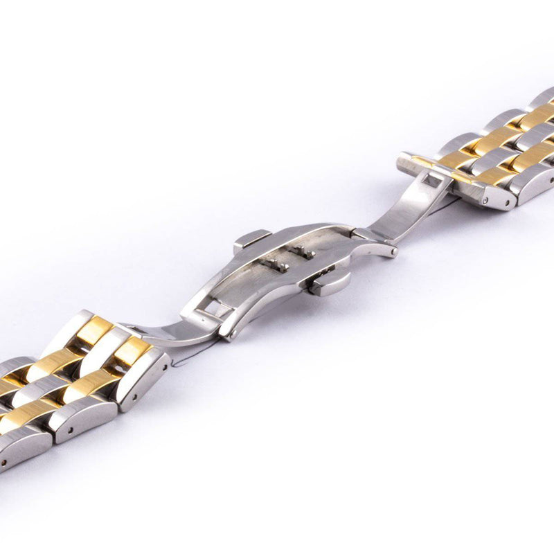 Bracelet montre metal bicolor mailles liées fines & plates et de finition poli brillant - ANTENEN