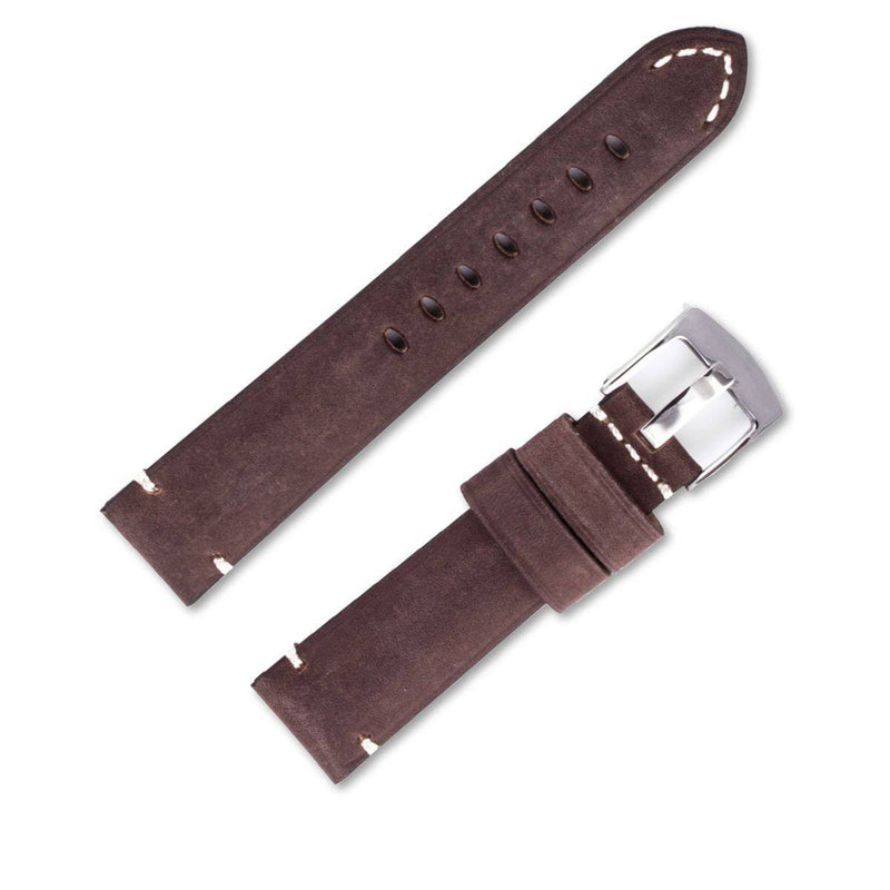 Bracelet montre cuir veau vintage avec points d'arrêt blancs de couleur marron-chocolat - ANTENEN