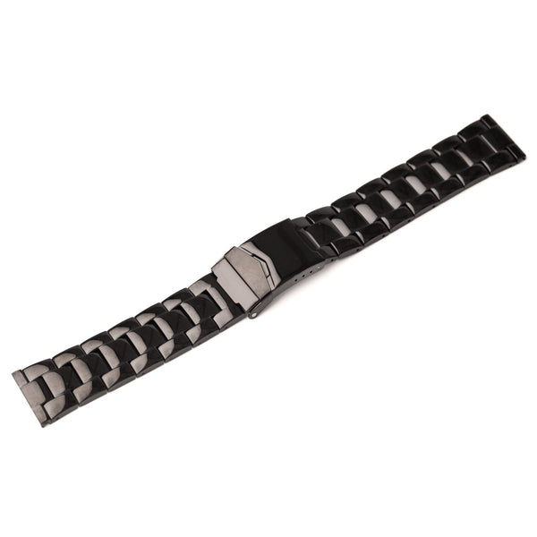 Bracelet-montre-en métal-grosses-mailles-type-oyster-rivets-poli-brillant-noir