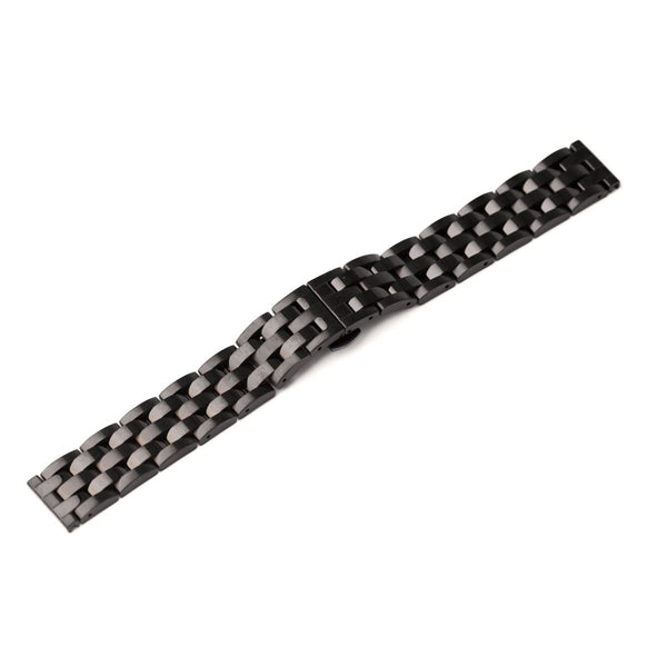 Bracelet-montre-en métal-mailles-liées-fines-plates-poli-brillant-noir