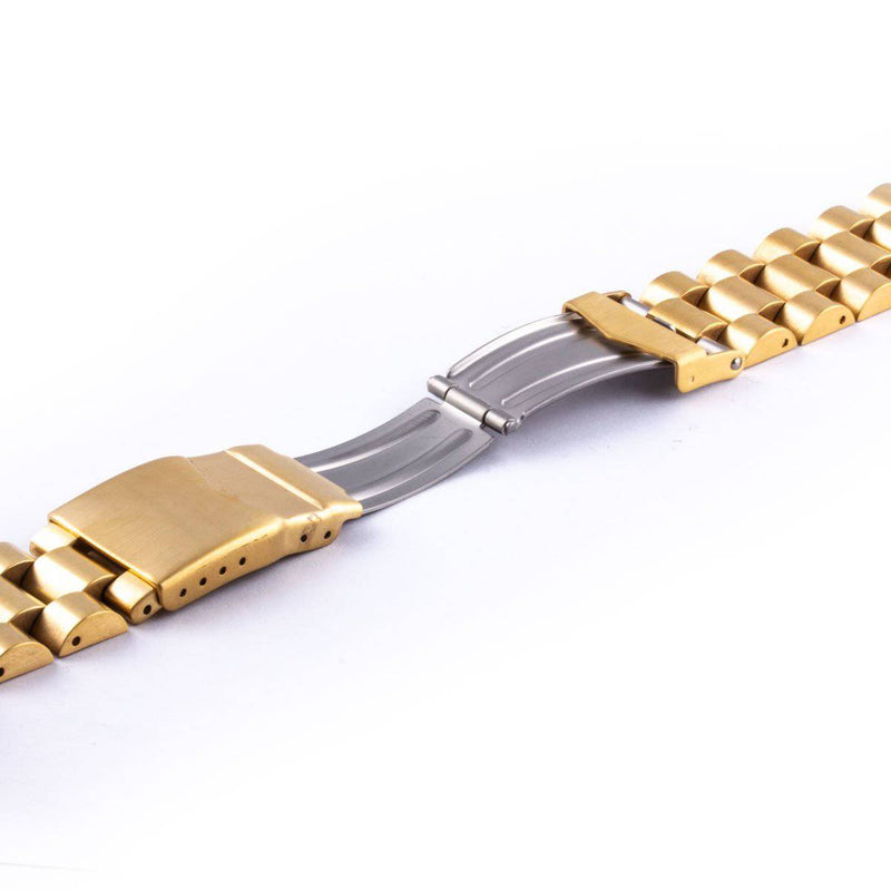 Bracelet montre metal dorée brillant mailles type oyster rivets - ANTENEN