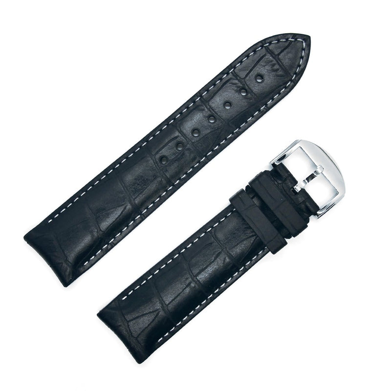bracelet-montre-caoutchouc-noir-swiss-made-skinskan-façon-croco-cousu-blanc-2