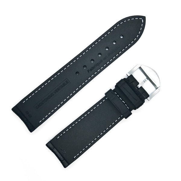 bracelet-montre-caoutchouc-noir-swiss-made-skinskan-façon-croco-cousu-blanc-cote-doublure