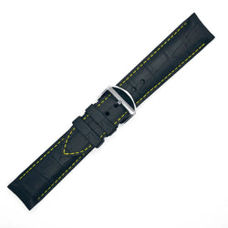 bracelet-montre-caoutchouc-noir-swiss-made-skinskan-façon-croco-cousu-jaune-1