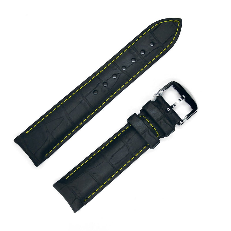 bracelet-montre-caoutchouc-noir-swiss-made-skinskan-façon-croco-cousu-jaune-2