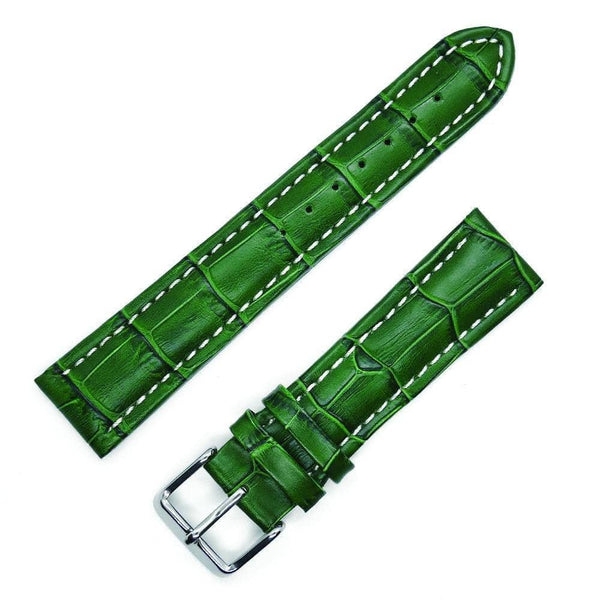 Bracelet sport (bombé) en veau façon crocodile vert foncé coutures blanches - ANTENEN