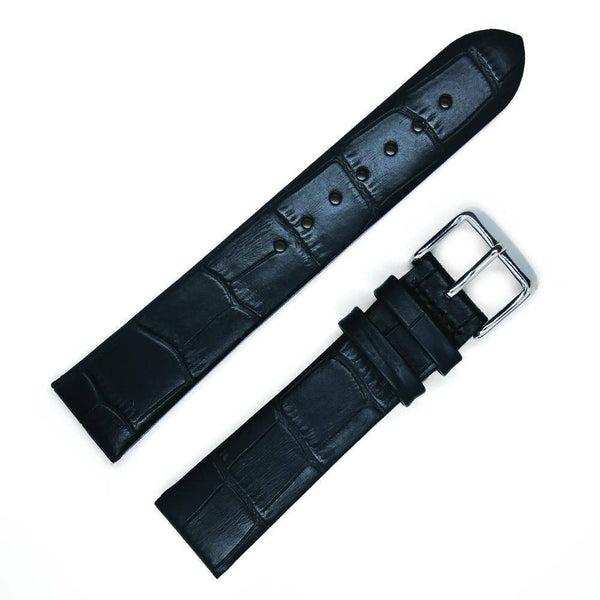 Bracelet montre cuir façon crocodile mat noir sans coutures - ANTENEN