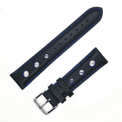 Bracelet rallye en veau noir avec trous, coutures et bords bleues - ANTENEN