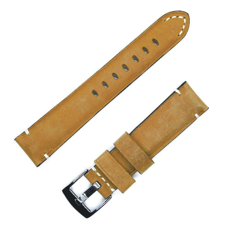 Bracelet montre cuir veau vintage avec points d'arrêt blancs de couleur brun-clair - ANTENEN